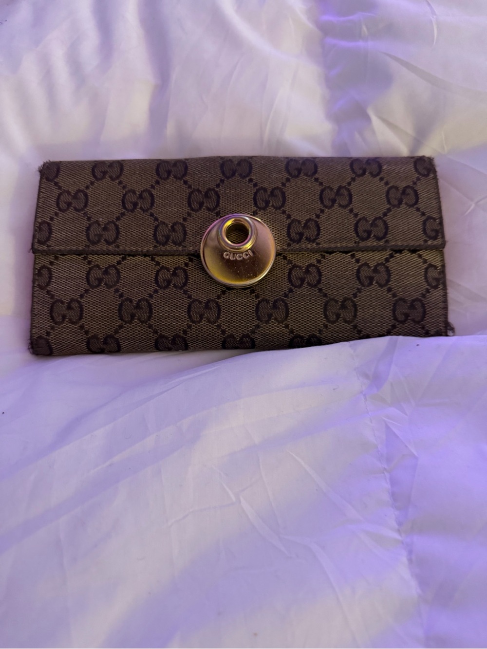 Gucci Brown GG Monogram Snap Wallet with Gold Hardware